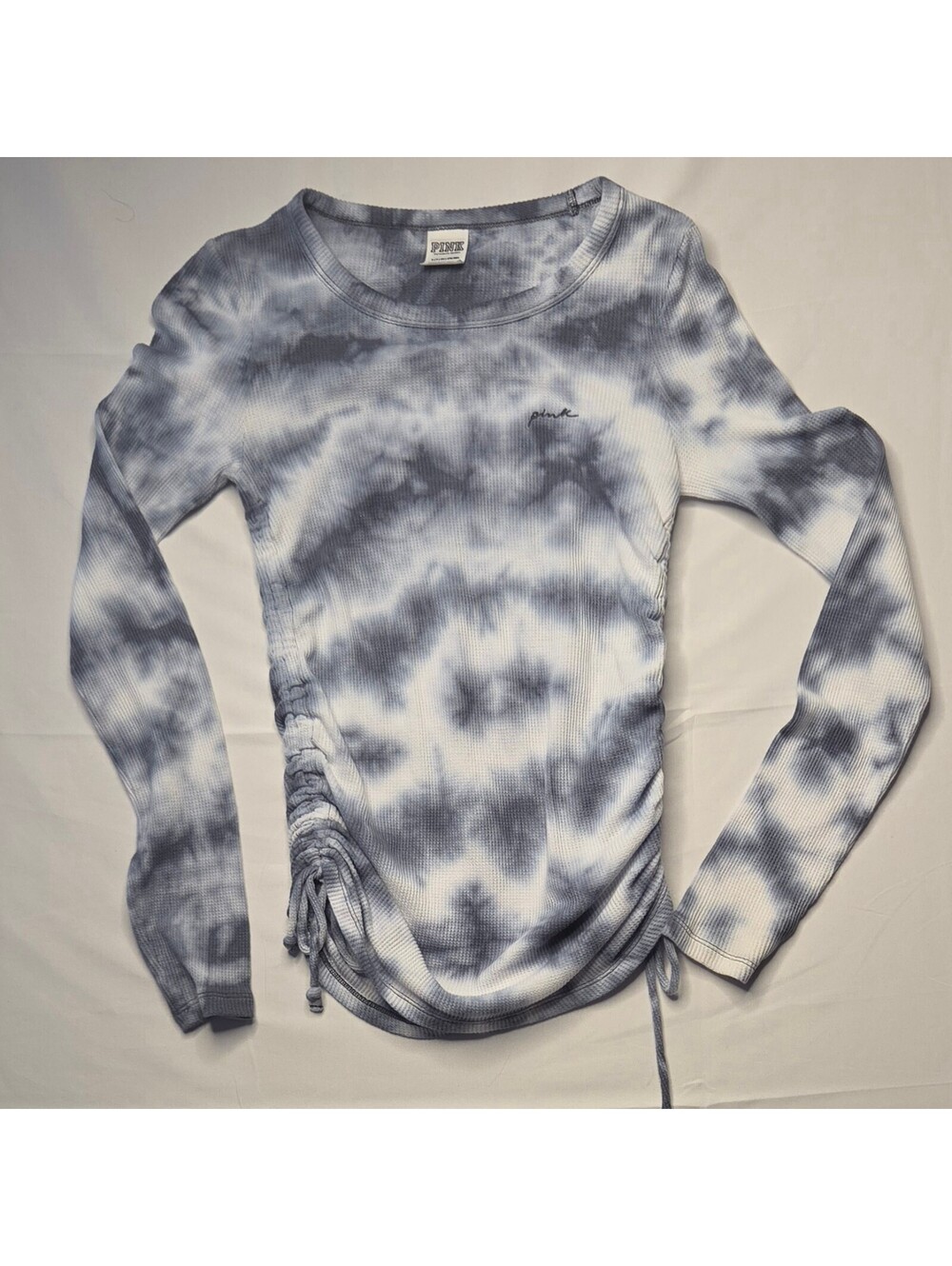 VS PINK Ruched Tie-Dye Waffle Knit Long Sleeve Top - Size S